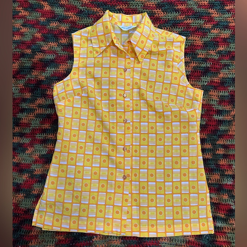 Vintage 60’s Alex Colman California Sleeveless Blouse Mod Geometric Print